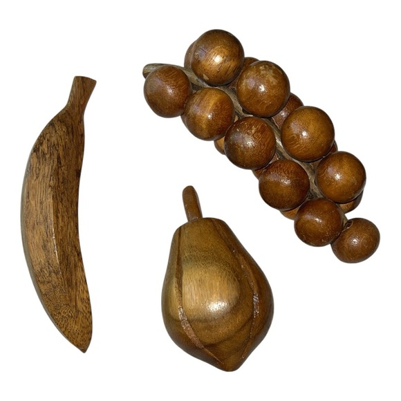 Vintage Mid-century Modern Wooden Fruit Set in Brown - Picture 1 of 5